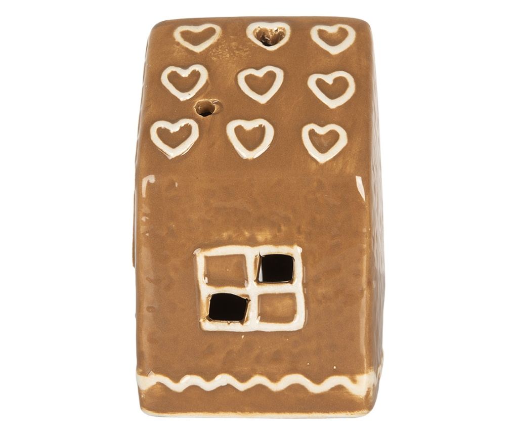 Brown and White Ceramic Christmas House with LED 8x6x10 cm - 3