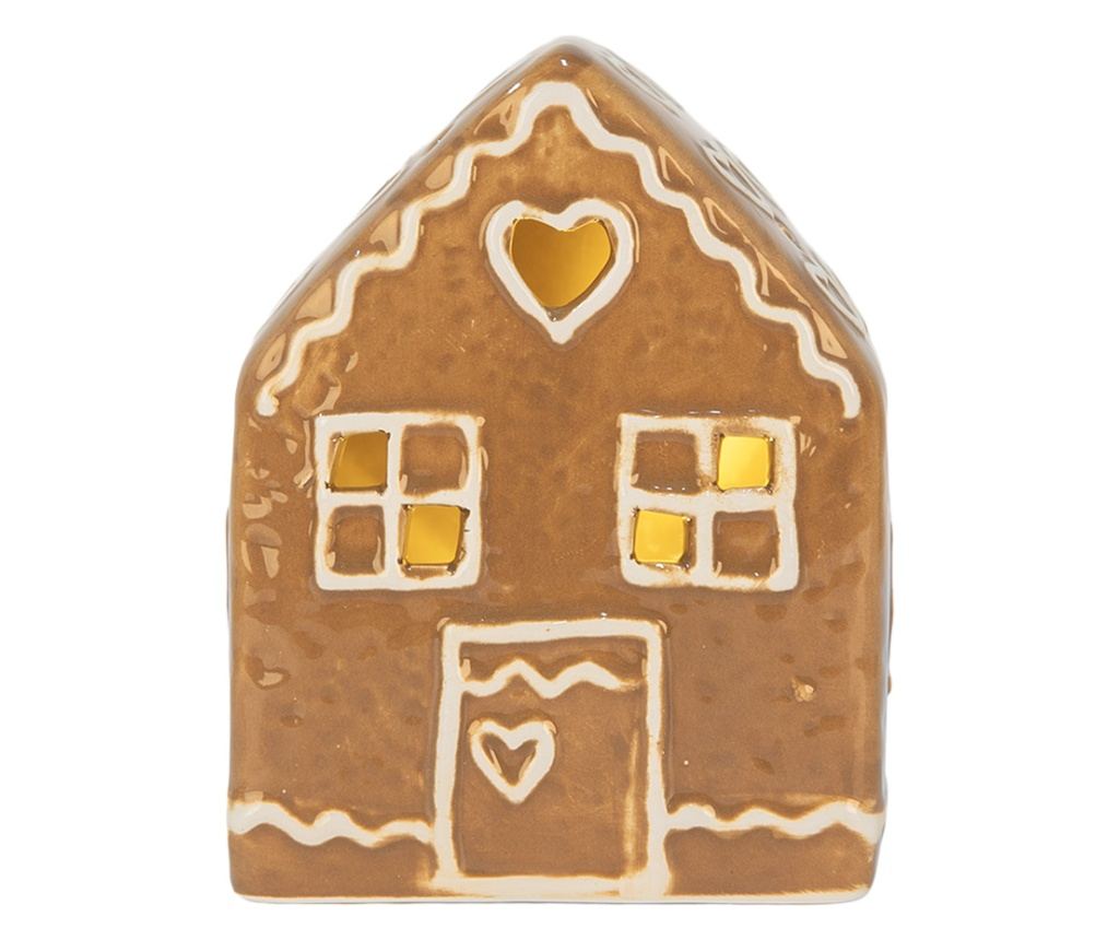 Brown and White Ceramic Christmas House with LED 8x6x10 cm - 4