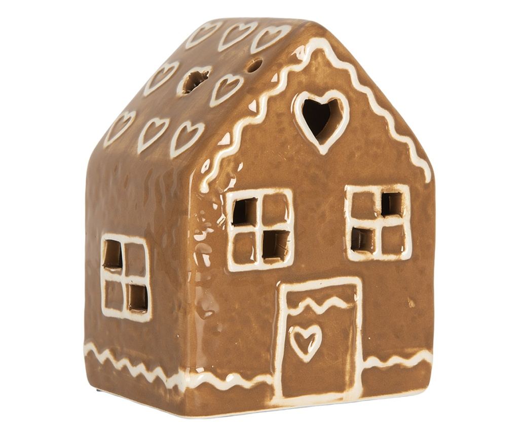 Brown and White Ceramic Christmas House with LED 8x6x10 cm - 5
