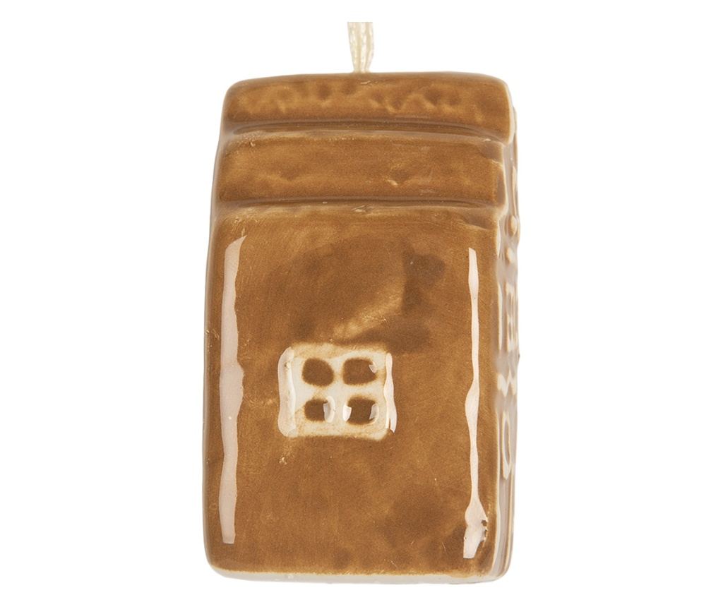 Set of 3 Christmas Tree Ornaments, Brown and White Ceramic Houses, 4x4x6 cm - 3