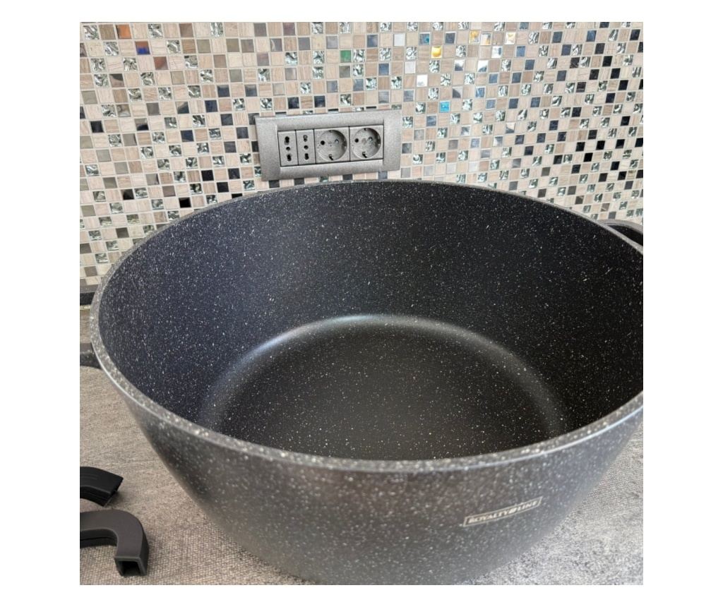 Oala mare, 23,4 litri, 44 cm tip cratita marmorata antiaderenta, cu capac, pentru zacusca, bulion, gemuri, cu protectie manere d - 6