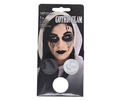 Комплект гримове, Gothic Glam, 3 цвята, 2 татуировки, 1 четка – за Хелоуин, карнавални и тематични костюми, Amscan