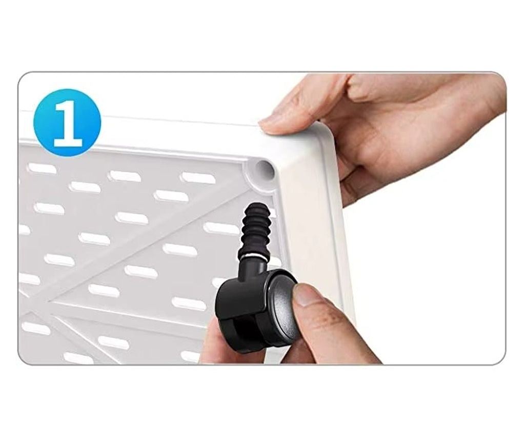 Etajera mobila pentru baie cu roti, 4 rafturi si 6 carlige, alb, 85x38x12cm - 5