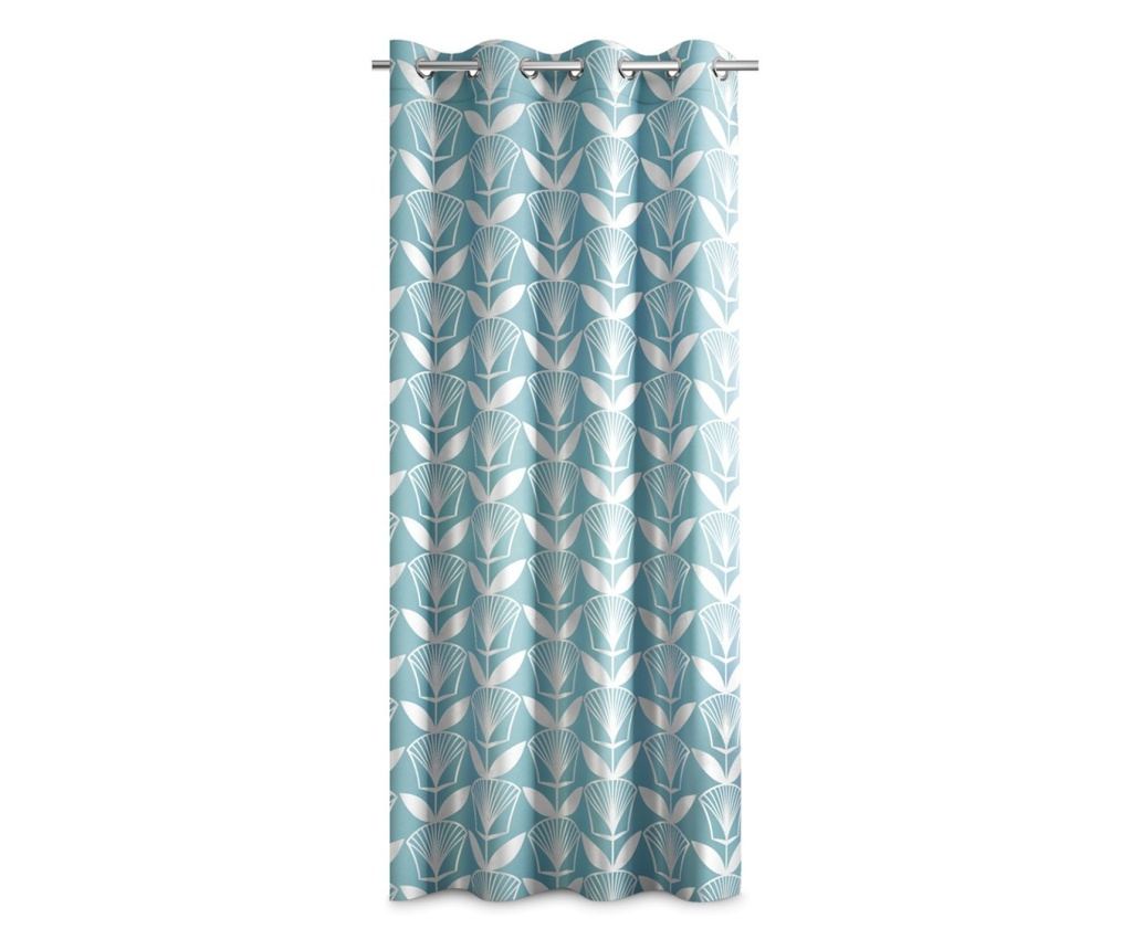 Plava zavjesa modernog stila s biljnim uzorkom, s metalnim prstenovima, 140x250 - 4