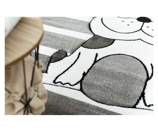 Sivi okrugli tepih s uzorkom psića, promjera 120 cm