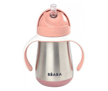 Cana cu pai din inox Beaba 250 ml Old Pink