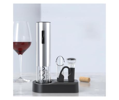 Set Tirbuson Electric Premium, AB Luxury Concept®, 4 in 1 cu taietor de folie, dop de vid si aerator, baza suport, incarcare USB