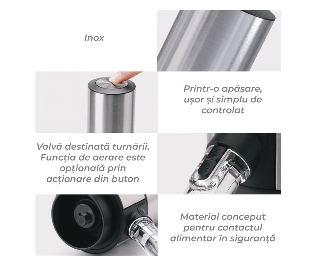 Decantor cu aerator electric, AB Luxury Concept®, pentru vin cu baza suport inclusa, usor de utilizat si depozitat, design elega - 7