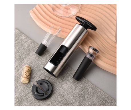 Set Tirbușon Premium manual, AB Luxury Concept®, 4 in 1 cu tăietor de folie, dop de vid și turnator, multifuncțional, mâner ergo