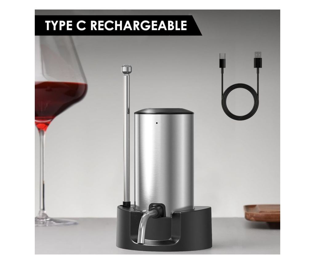 Decantor cu aerator electric, AB Luxury Concept®, pentru vin cu baza suport inclusa, usor de utilizat si depozitat, design elega - 3