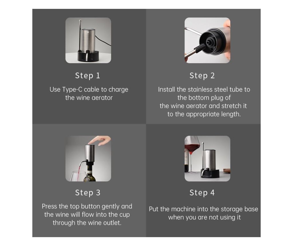 Decantor cu aerator electric, AB Luxury Concept®, pentru vin cu baza suport inclusa, usor de utilizat si depozitat, design elega - 4