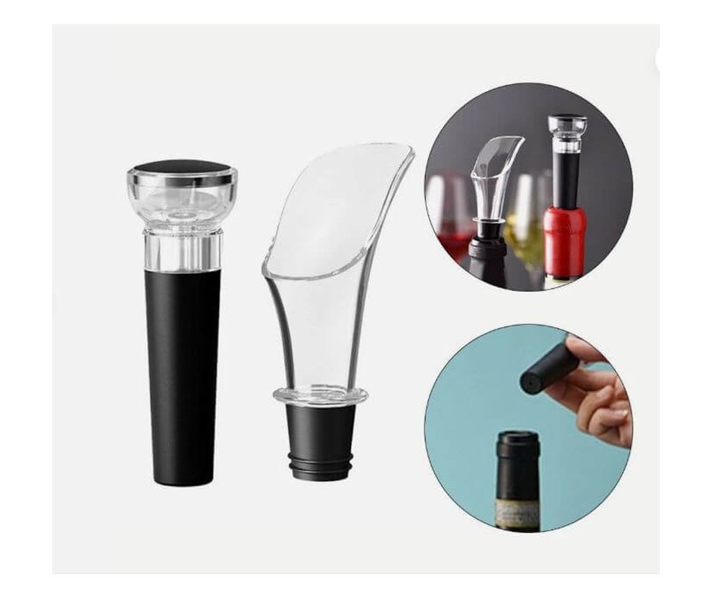 Set 2-in-1 pentru vin, aerator pourer vin + dop vacuum, AB Luxury Concept®, cu sistem de blocare, reutilizabil, potrivit pentru - 2