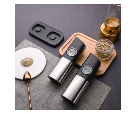 Set 2 râșnițe electrice pentru sare și piper, AB Luxury Concept®, cu camere depozitare transparente, reincarcabile, cablu USB-c,