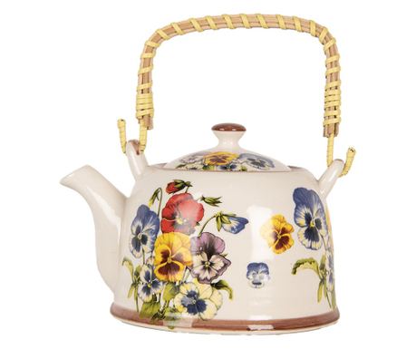 Multicolor Pansies Ceramic Teapot with Infuser 18x14x12 cm / 800 ml