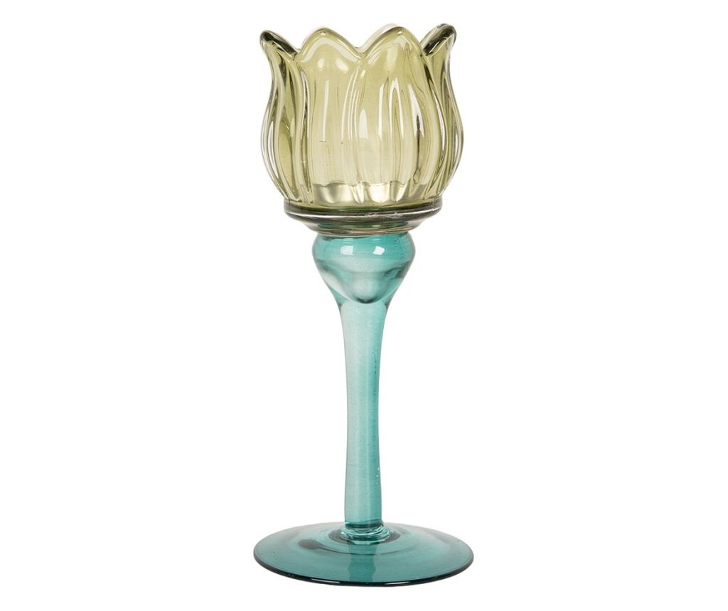 Green Glass Candle Holder Ø 7x19 cm - 2