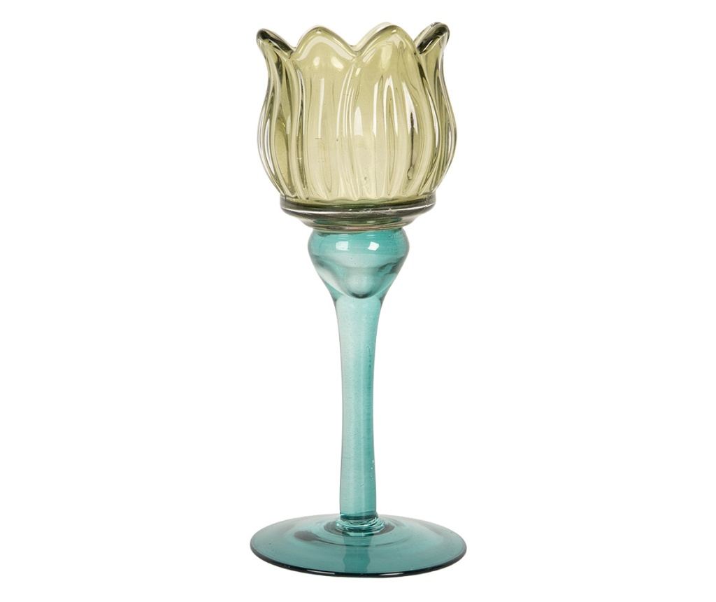 Green Glass Candle Holder Ø 7x19 cm - 3