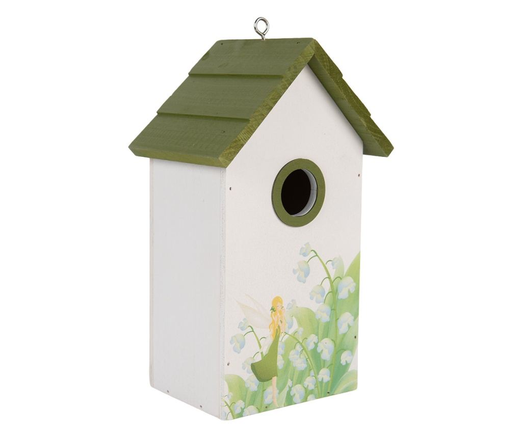 Birdhouse, Wood, White, Green, Yellow, Lily of the Valley Decor, 15x10x22 cm - 5