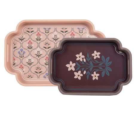 Set of 2 Decorative Multicolor Wooden Trays (2) 46x30x5 / 35x24x5 cm