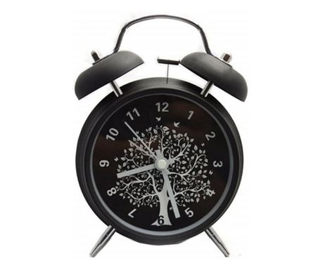 Ceas de masa desteptator Pufo Tree of Life, metalic, 16 cm, negru- design elegant cu simbolul Arborelui Vietii