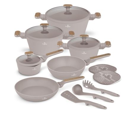 Berlinger Haus BH 8344 set lonaca i tava, 15 dijelova, nordijsko-taupe, sivo, neprianjajuće, kompatibilno s indukcijom