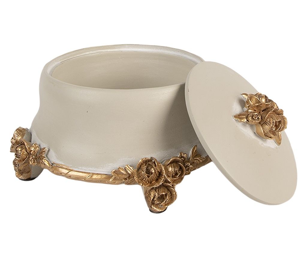 Beige and Gold Polyresin Jewelry Box Ø 14x9 cm - 2