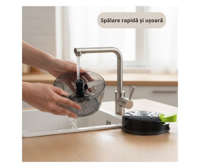 Tocator manual multifunctional Koken 500 ml, 3 lame ascutite din inox, mecanic cu sfoara, perfect pentru legume/fructe/sosuri, c