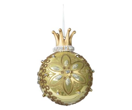 Glob pentru brad Craciun cu flori si sclipici, 8 cm, sticla, verde