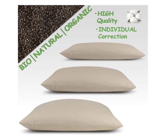 MyBioPillow jastuk od heljde, prirodni, ekološki, ergonomski, anatomski, pamučna navlaka, 40x80 cm