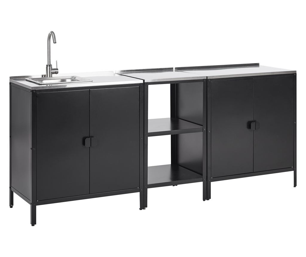 Háromdarabos kültéri konyhaszett mosogatóval VILAMA Fém Fekete - 2