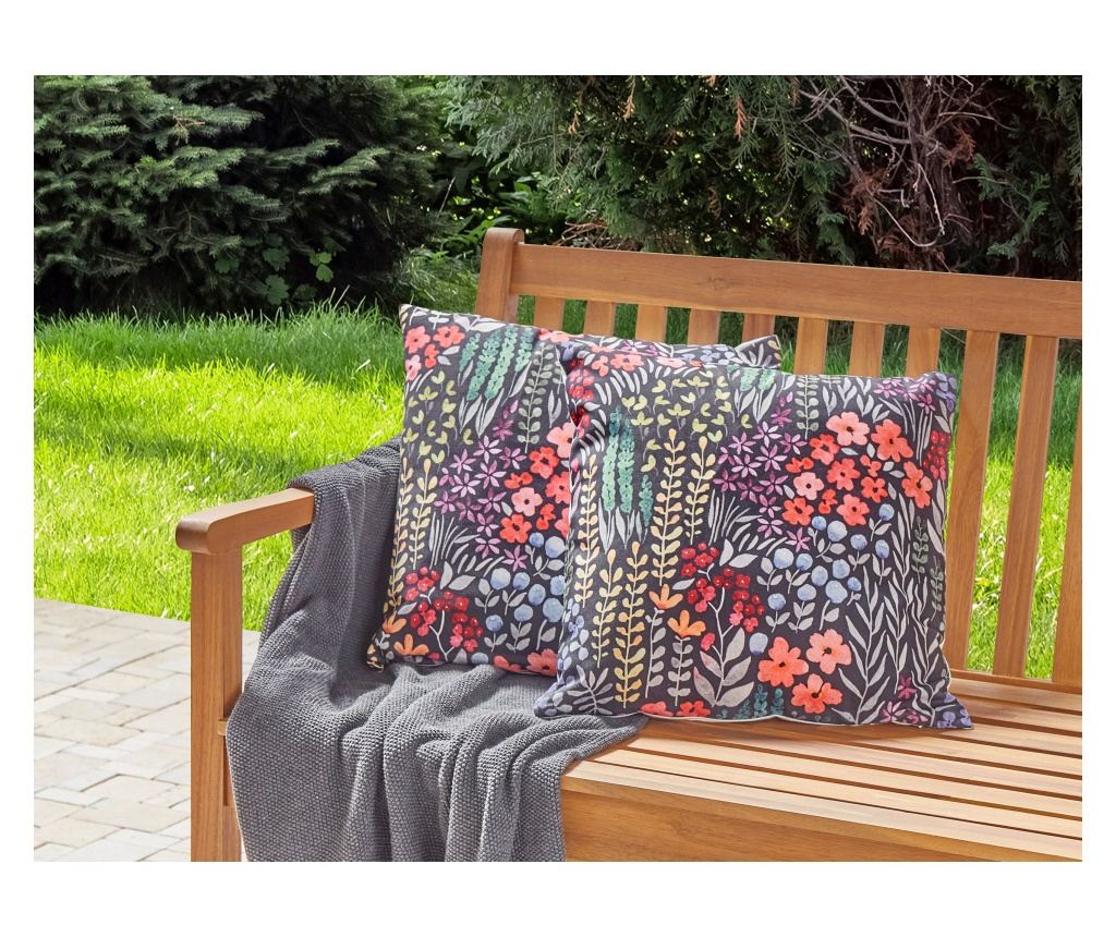 Kültéri díszpárna kétdarabos szettben CASTELARO Virágmintás 45 x 45 cm Színes - 1