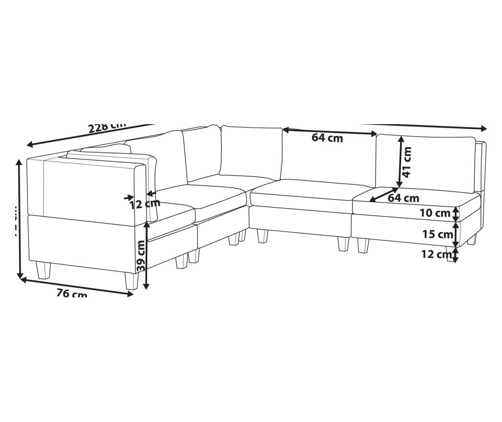 Moduláris sarokkanapé 5 személyes UNSTAD Műbőr Fekete Jobb oldali - 3