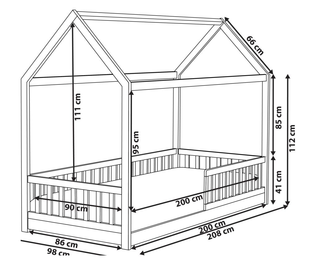 Gyerekágy Ház Fenyő COSSAYE 90 x 200 cm Szürke - 3