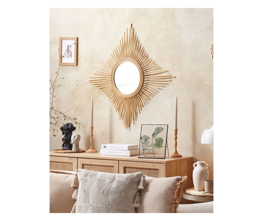 Falitükör MAJENE 60 cm 60 cm Rattan Természetes - 1