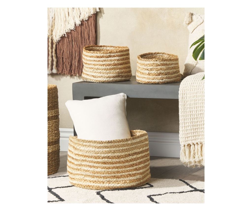 Kosár háromdarabos szettben KAHU Juta zsákvászon Természetes - 1