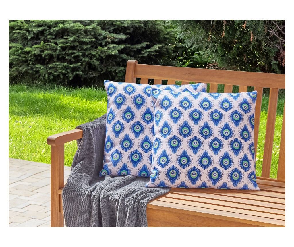 Kültéri díszpárna kétdarabos szettben CERIANA Állatmintás 45 x 45 cm Kék - 1