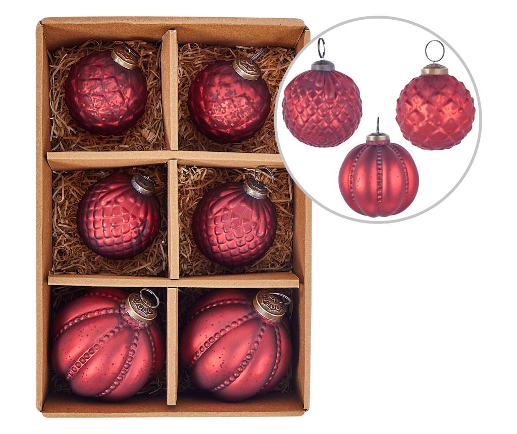 6 darabos karácsonyfadísz szett ARGENTIN Üveg Piros - 2