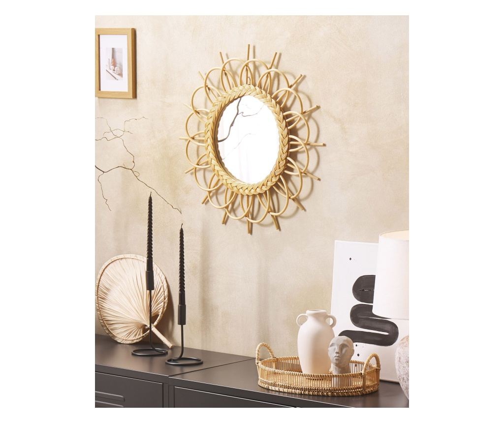 Falitükör TELAKIA 60 cm 60 cm Rattan Természetes - 1