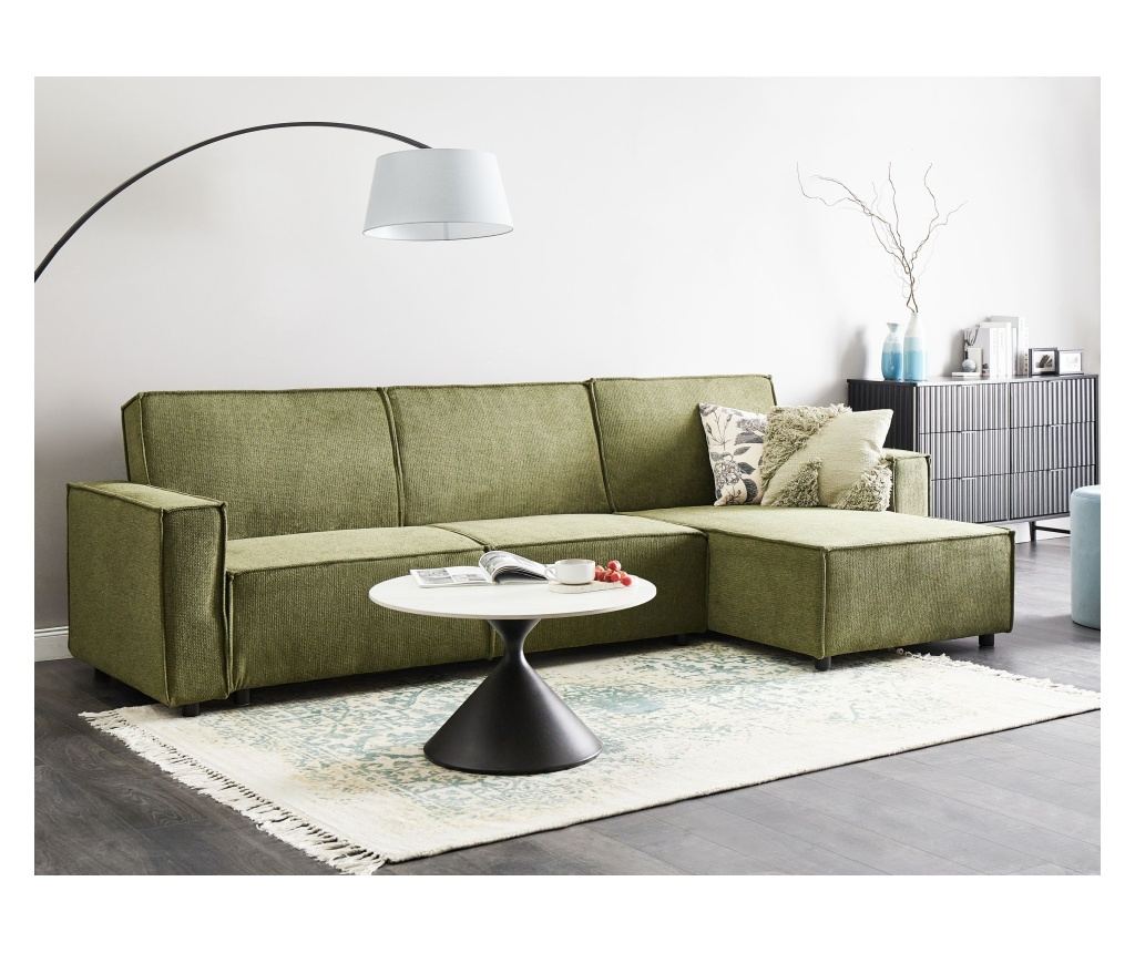 Sarok kanapéágy 3 személyes ROMEDAL II Sötétzöld Bal oldali - 1