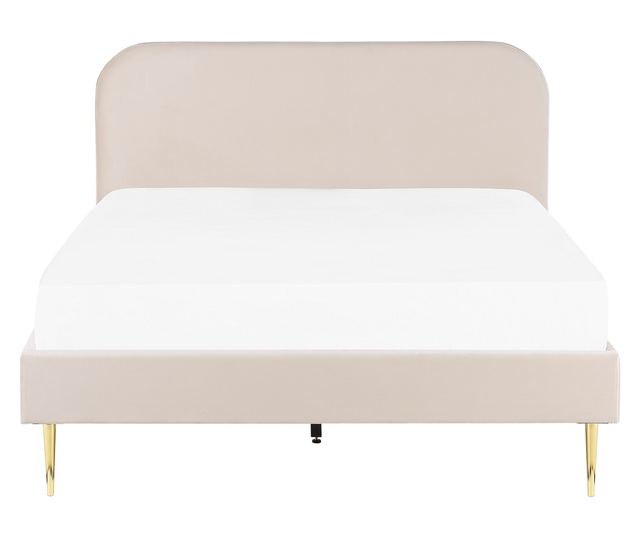 FLAYAT Velvet Bed with Slats 160 x 200 cm Light Beige