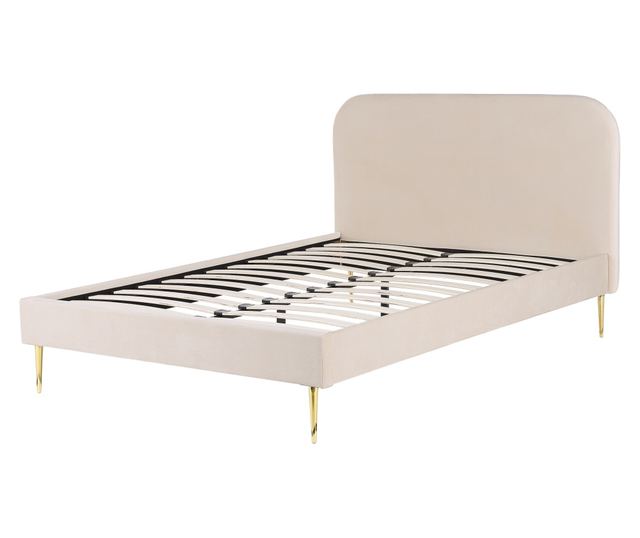 FLAYAT Velvet Bed with Slats 160 x 200 cm Light Beige
