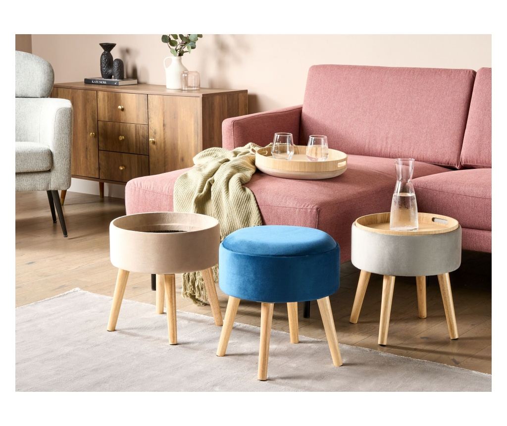 Tárolós ülőke NEELY Bársony Tengerészkék - 1