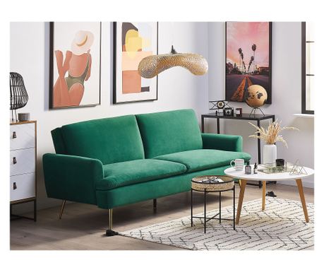 Canapea extensibilă cu 3 locuri VETTRE Catifea Verde închis