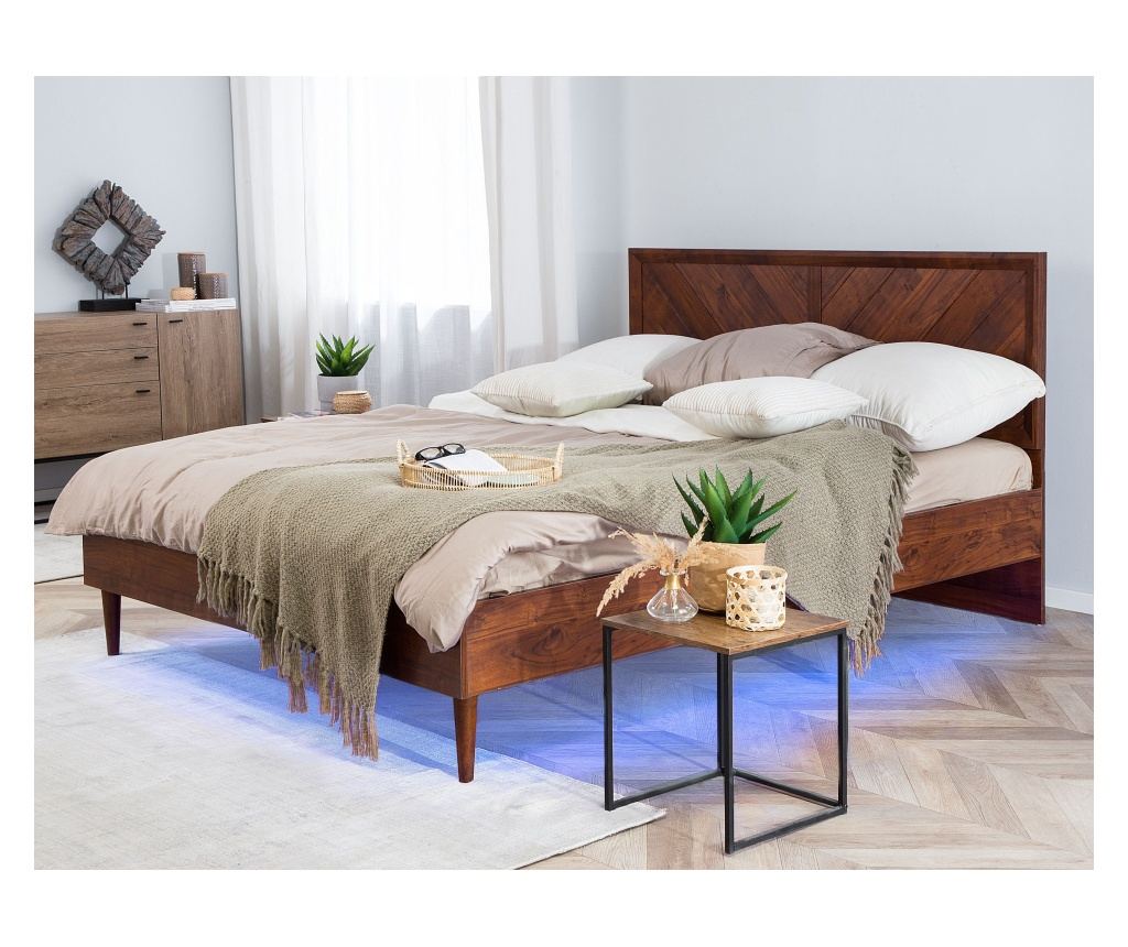 Ágy LED világítással MIALET 180 x 200 cm Sötétbarna - 1