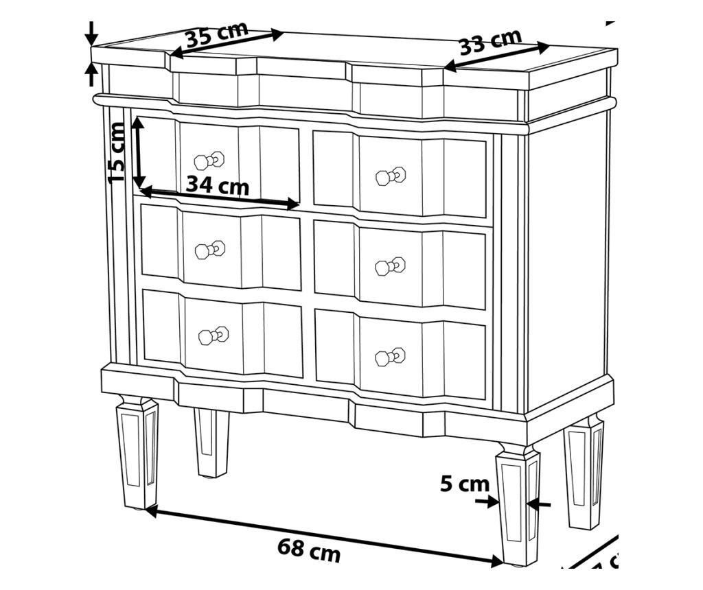 Hatfiókos komód MOZELA Ezüst tükör - 3