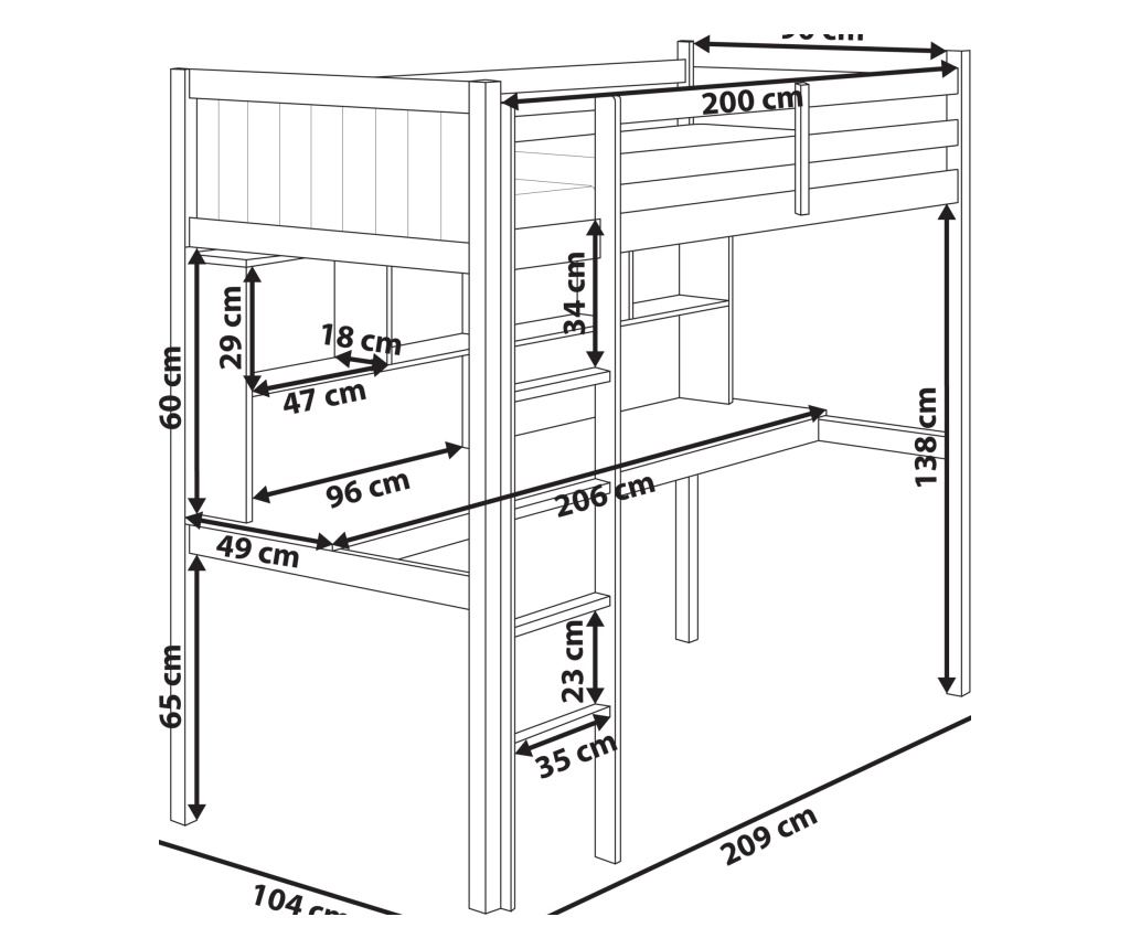 Galériaágy íróasztallal Fenyő FOUCAMONT 90 x 200 cm Világosbarna - 3