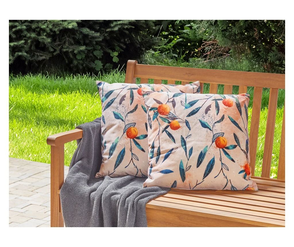 Kültéri díszpárna kétdarabos szettben PIALPETTA Növénymintás 45 x 45 cm Narancssárga - 1