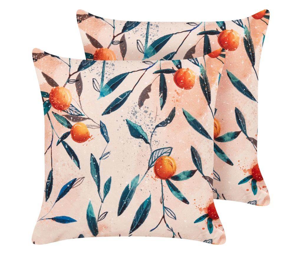 Kültéri díszpárna kétdarabos szettben PIALPETTA Növénymintás 45 x 45 cm Narancssárga - 2