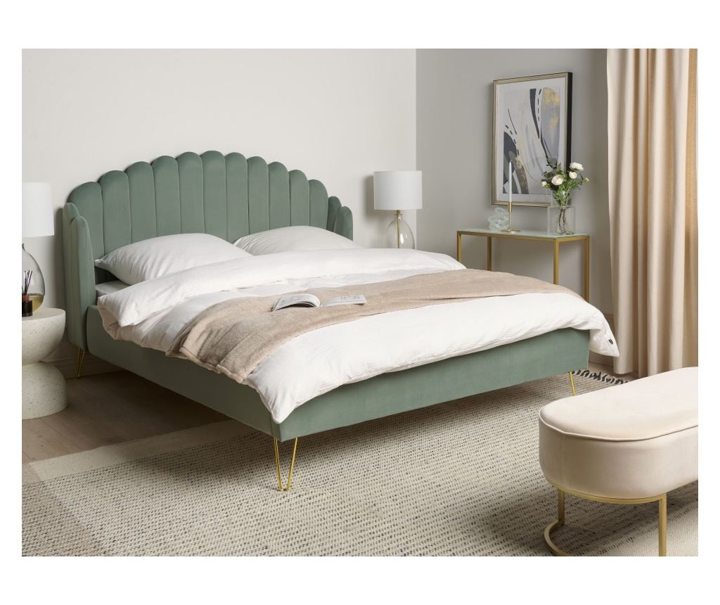 Ágy Bársony AMBILLOU 160 x 200 cm Zöld - 1