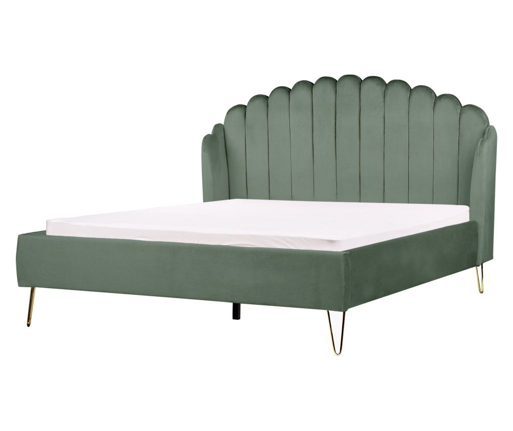 Ágy Bársony AMBILLOU 160 x 200 cm Zöld - 2