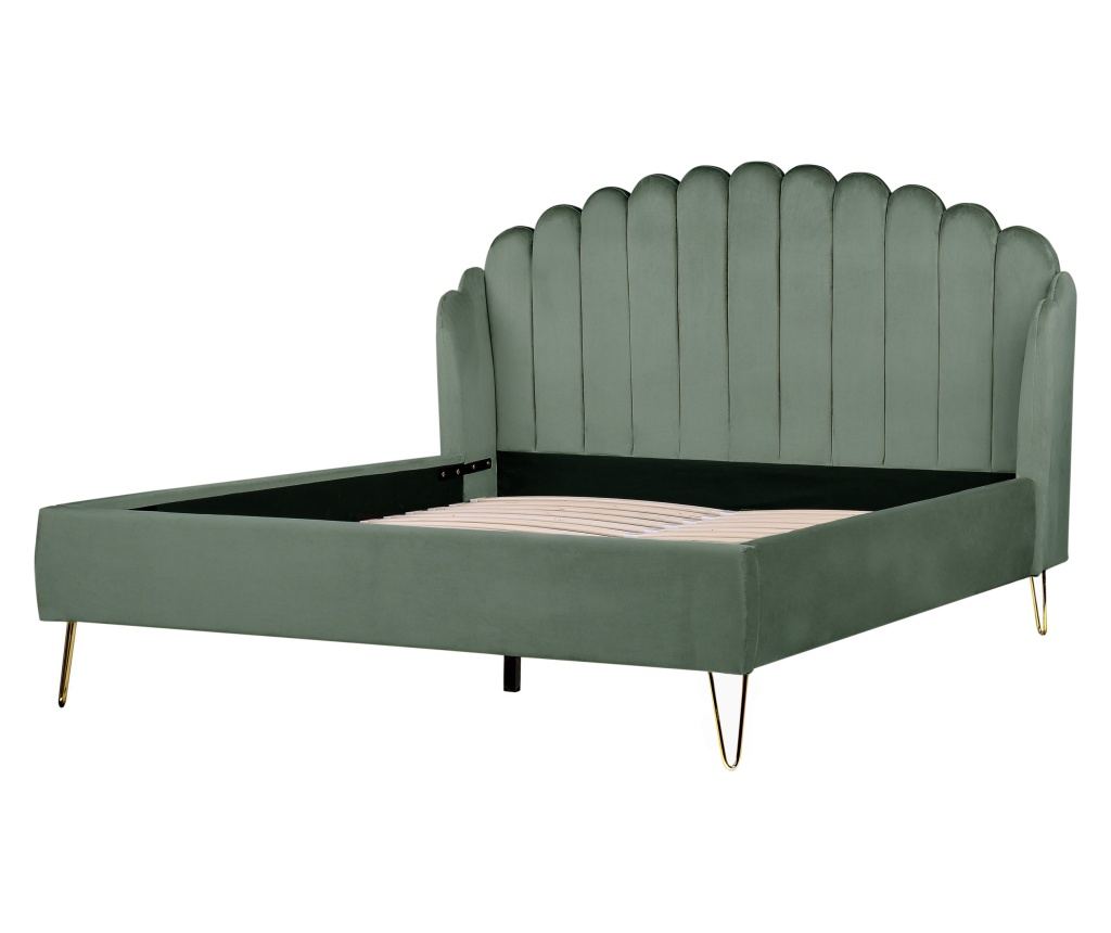 Ágy Bársony AMBILLOU 160 x 200 cm Zöld - 4